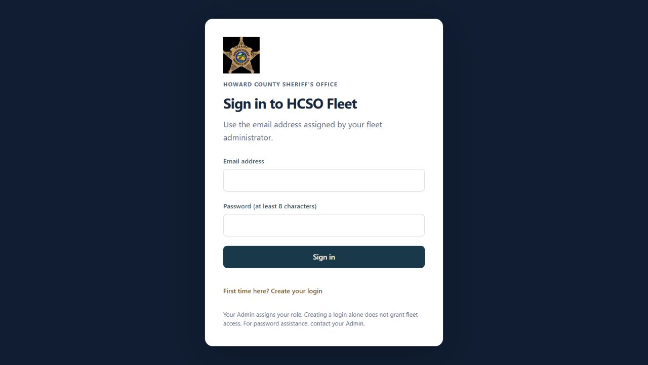 HCSO Fleet public sign-in screen