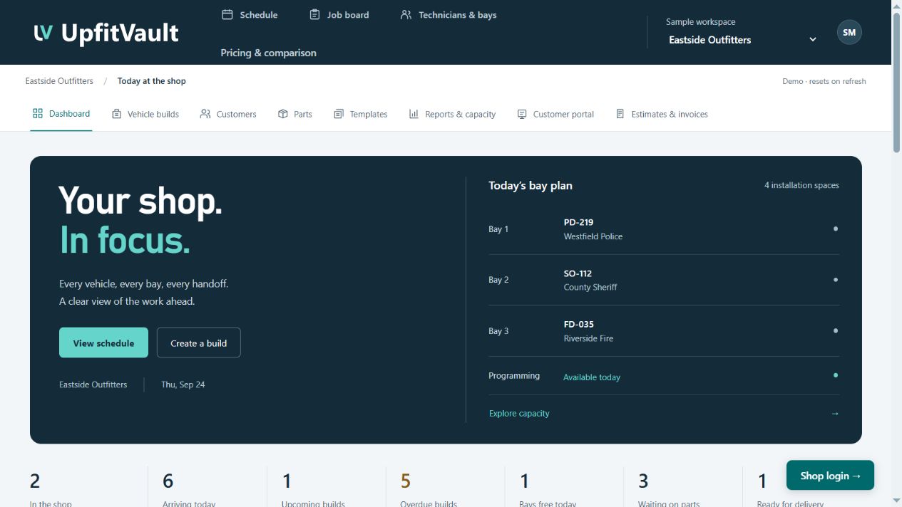 UpfitVault public website preview